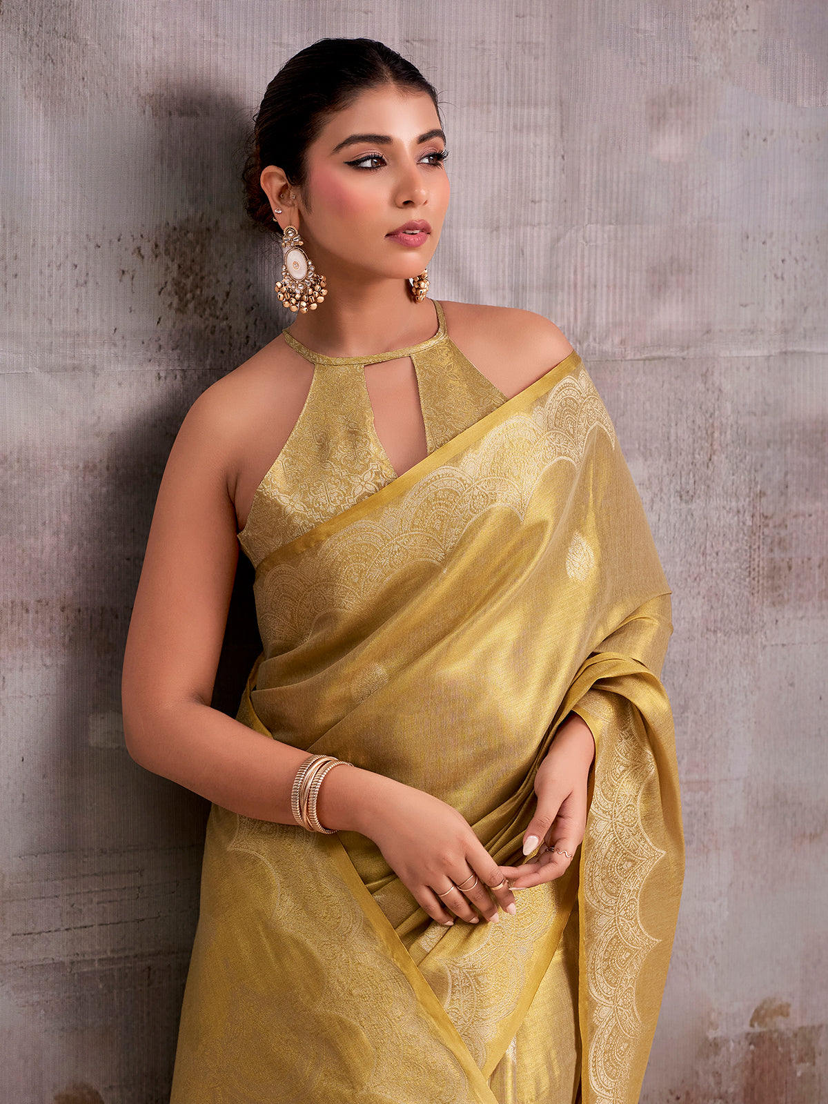 Olive elegant festive tissue silk saree women