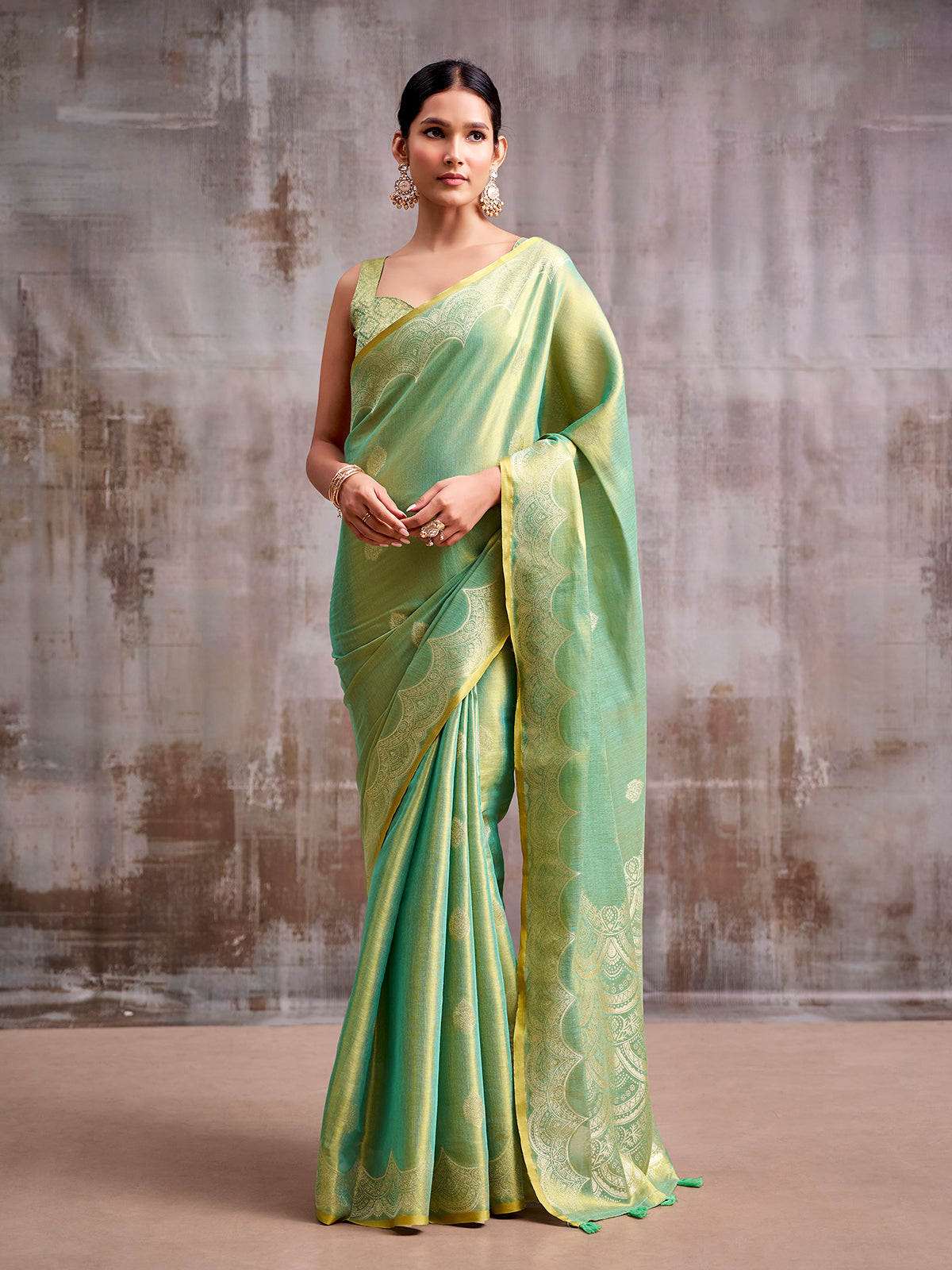Green regal tissue silk zari saree women