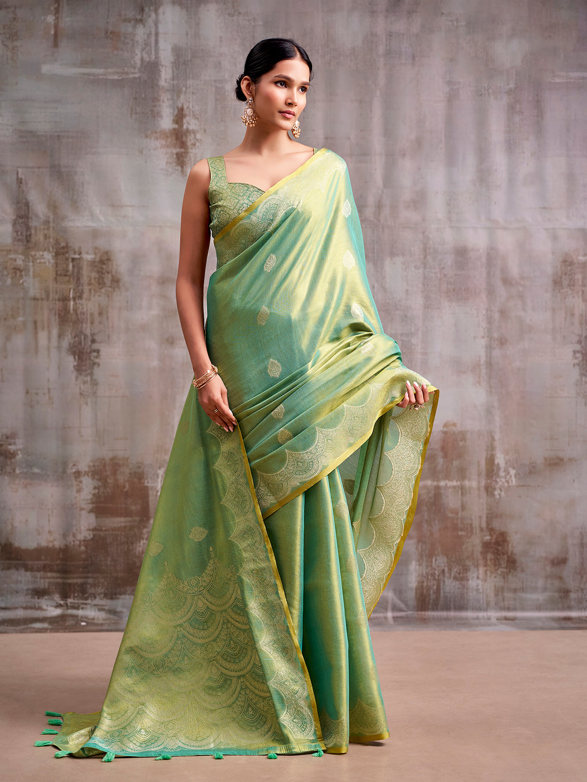 Green regal tissue silk zari saree women