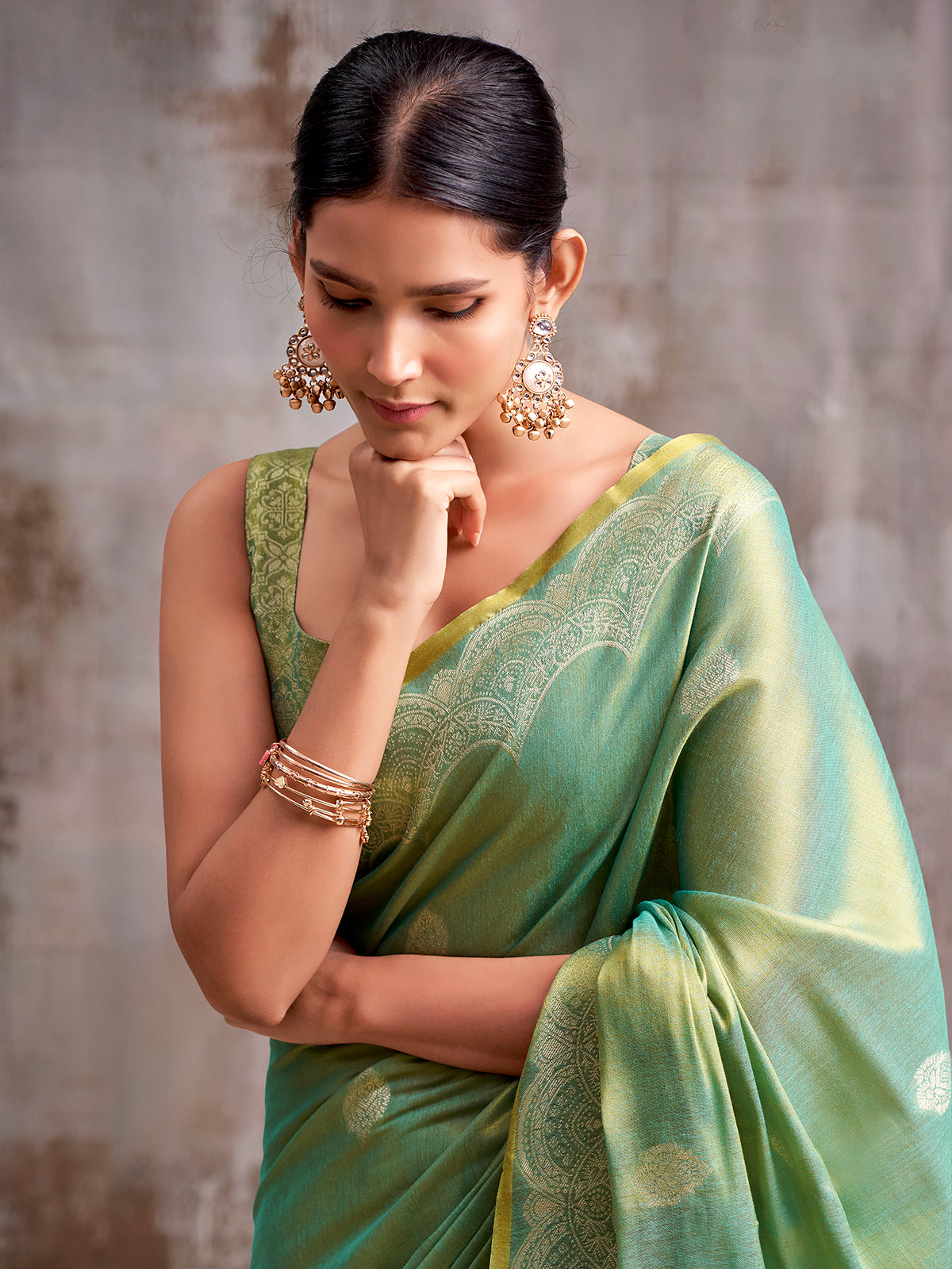 Green regal tissue silk zari saree women