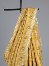Mustard yellow soft silk saree with vibrant patola printed elegance