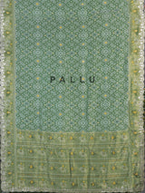 Pista green soft silk saree with charming patola printed artistry