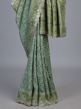 Pista green soft silk saree with charming patola printed artistry