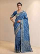 Blue soft silk saree with beautiful patola printed detailing