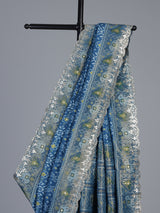 Blue soft silk saree with beautiful patola printed detailing