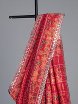 Red soft silk saree with traditional ikat printed zari elegance