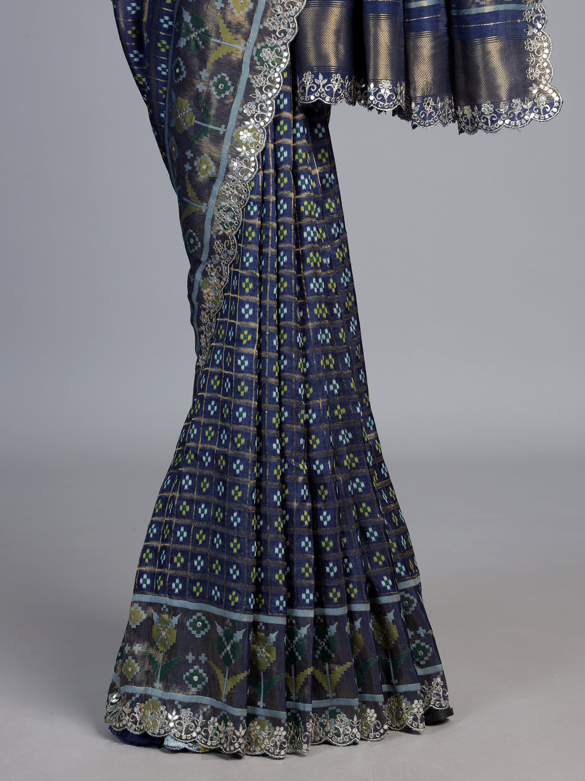 Blue soft silk saree with elegant ikat printed craftsmanship