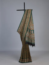 Green crepe silk saree with graceful printed festive detailing