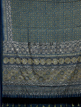 Stone blue crepe silk saree with exquisite printed elegance