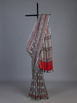 White crepe silk saree with delicate printed festive charm