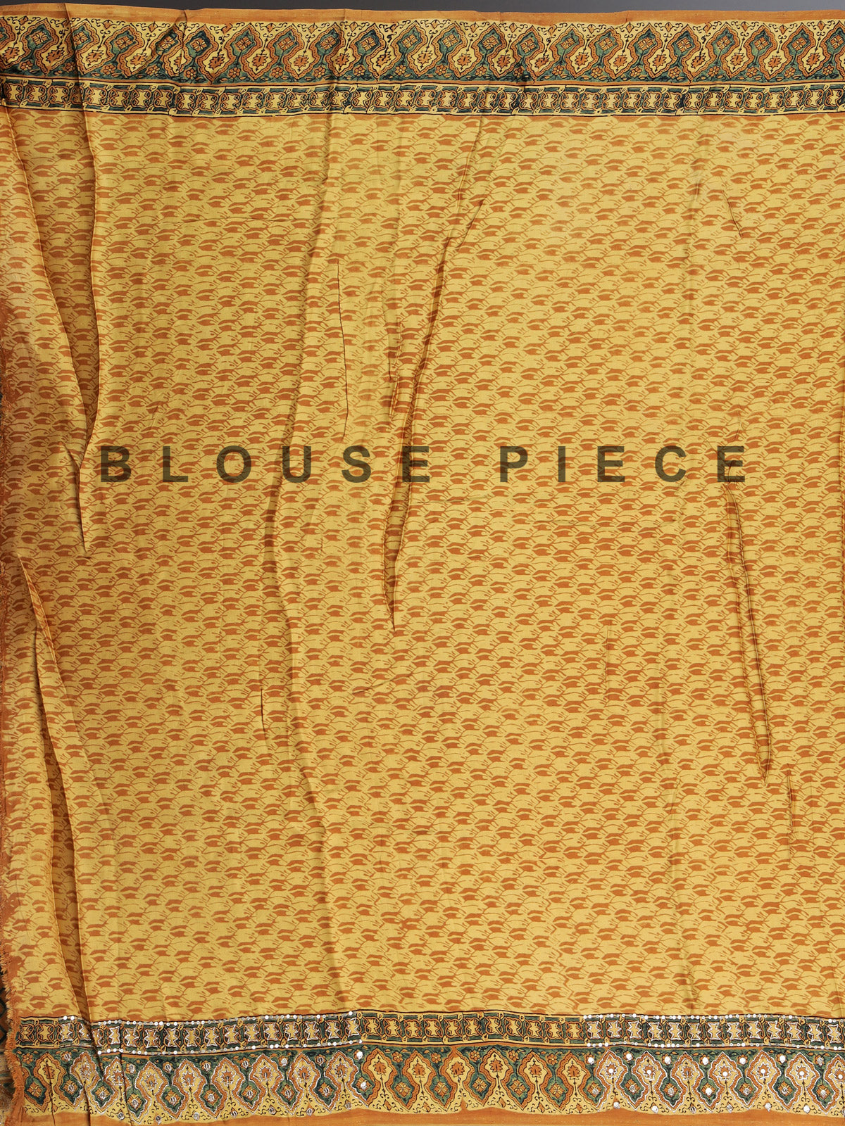 Mustard yellow crepe silk saree with zigzag printed elegance