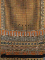 Mustard yellow crepe silk saree with zigzag printed elegance