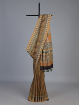 Mustard yellow crepe silk saree with zigzag printed elegance