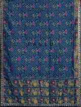 Stone blue soft silk saree with bandhani floral contrast elegance
