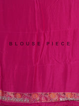 Rani pink soft silk saree with bandhani floral contrast detailing