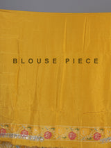 Mustard yellow soft silk saree with bandhani floral contrast elegance