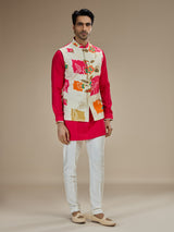 Rani and white printed waistcoat set
