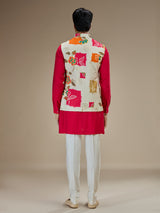 Rani and white printed waistcoat set