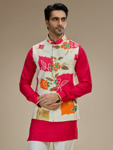 Rani and white printed waistcoat set
