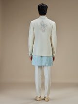 Baby blue jacquard silk men indowestern for wedding