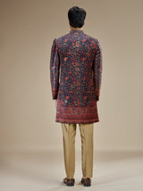Traditional rama blue velvet indowestern for men