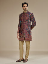 Traditional rama blue velvet indowestern for men