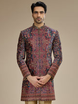 Traditional rama blue velvet indowestern for men