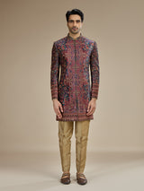 Traditional rama blue velvet indowestern for men