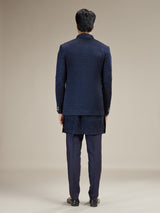 Navy silk blend wedding indowestern for men