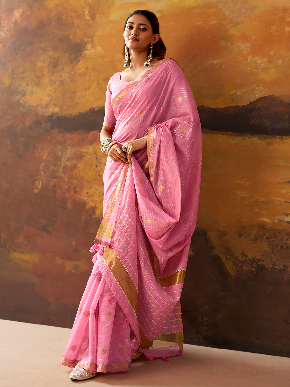 Pink designer modal cotton festive saree