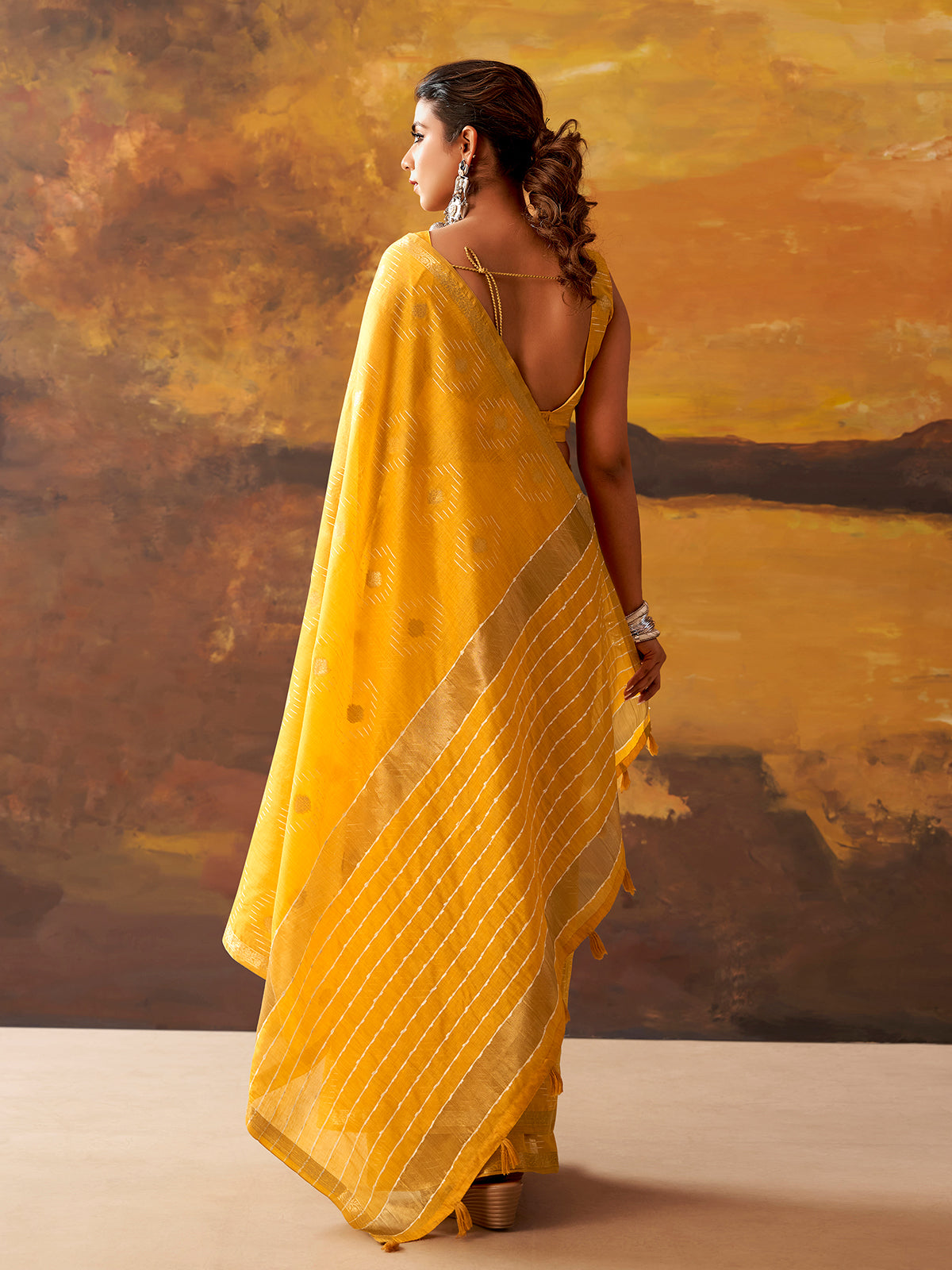 Yellow woven modal cotton festive saree