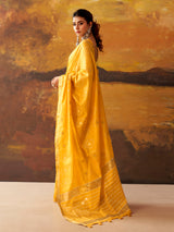 Yellow woven modal cotton festive saree