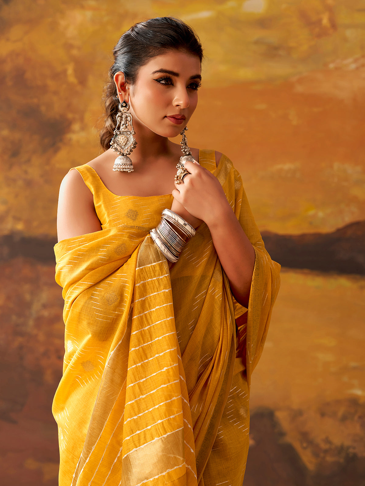 Yellow woven modal cotton festive saree