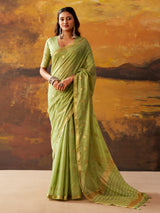 Green woven modal cotton festive saree