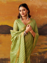 Green woven modal cotton festive saree