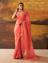 Pink woven modal cotton festive saree