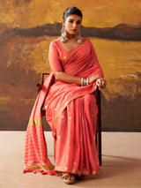 Pink woven modal cotton festive saree