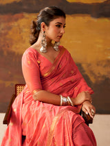 Pink woven modal cotton festive saree