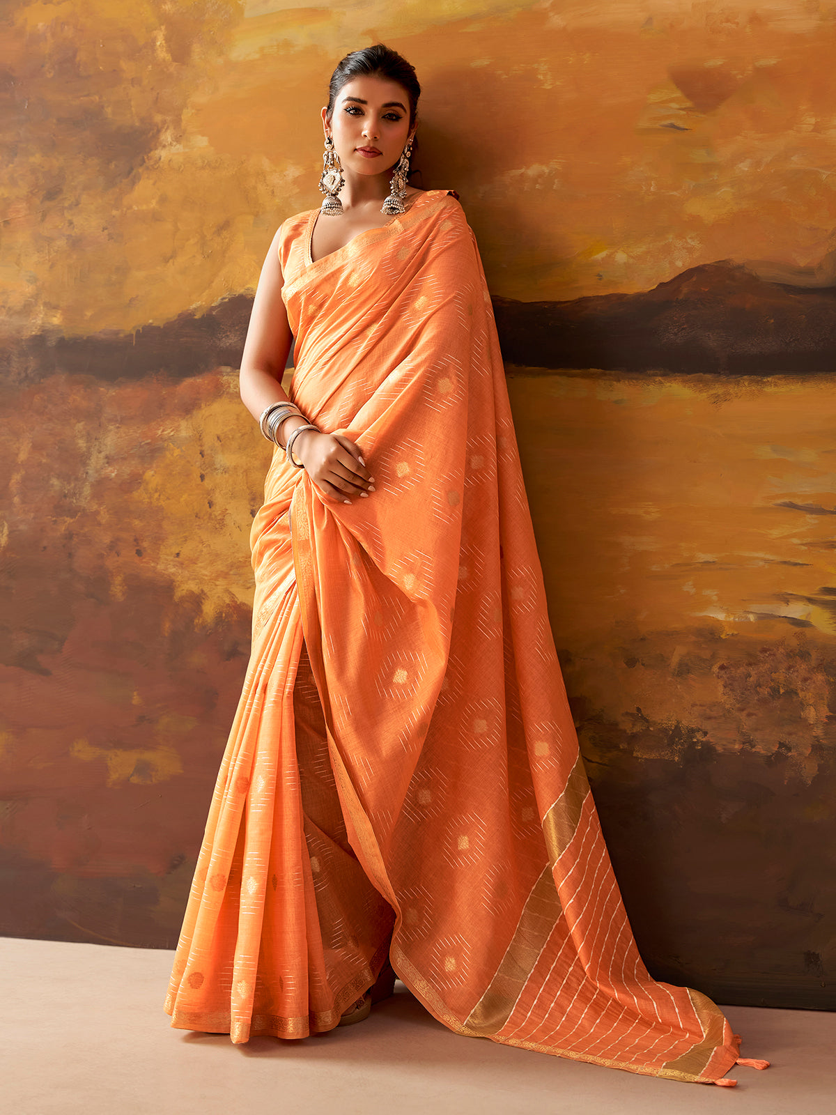 Peach woven modal cotton festive saree