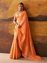 Peach woven modal cotton festive saree