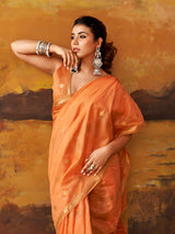 Peach woven modal cotton festive saree