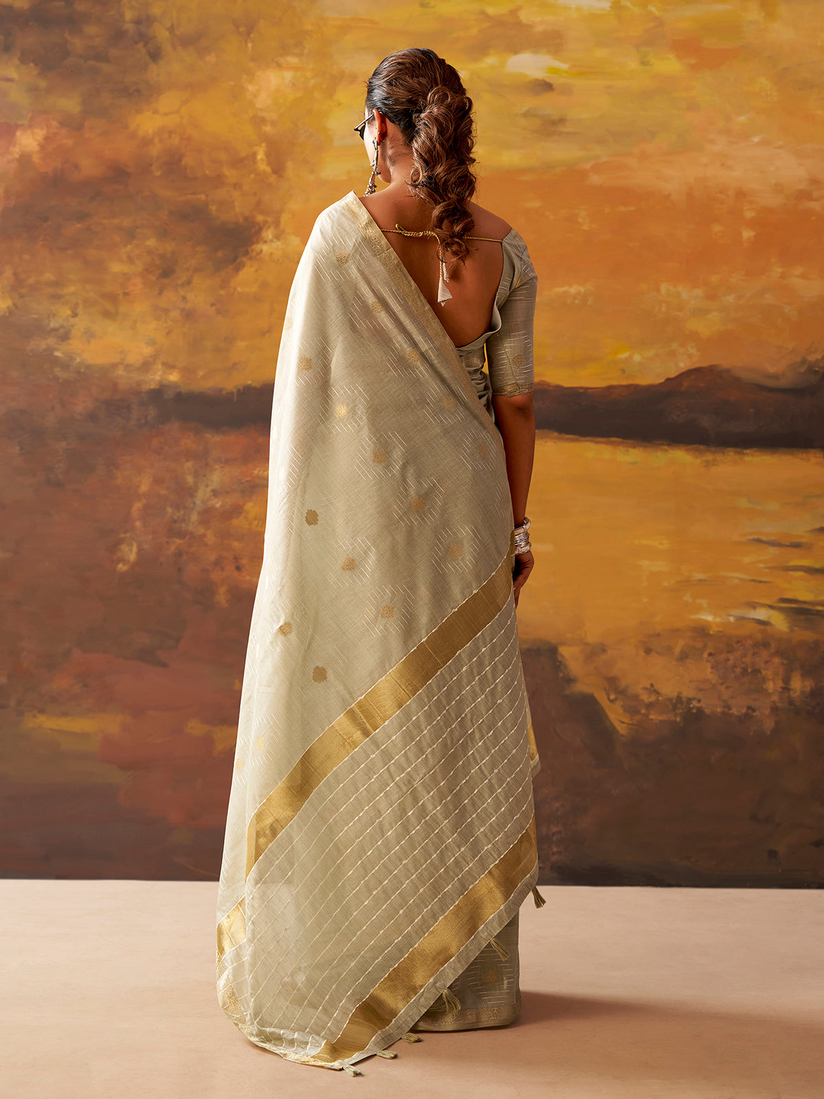 Light grey woven modal cotton festive saree