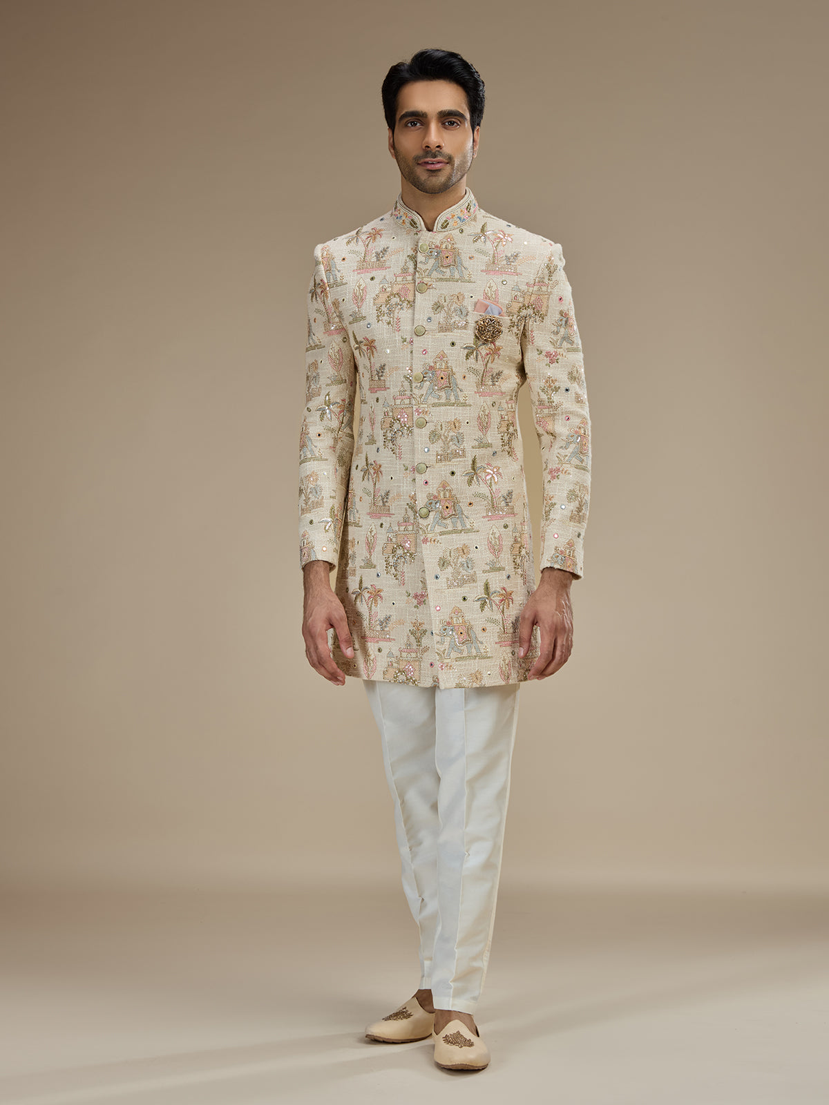Cream men mughal garden indo western