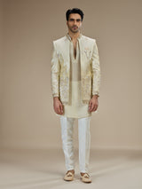 Cream men medallion embroidered indo western