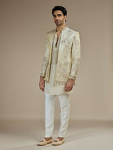 Cream men medallion embroidered indo western