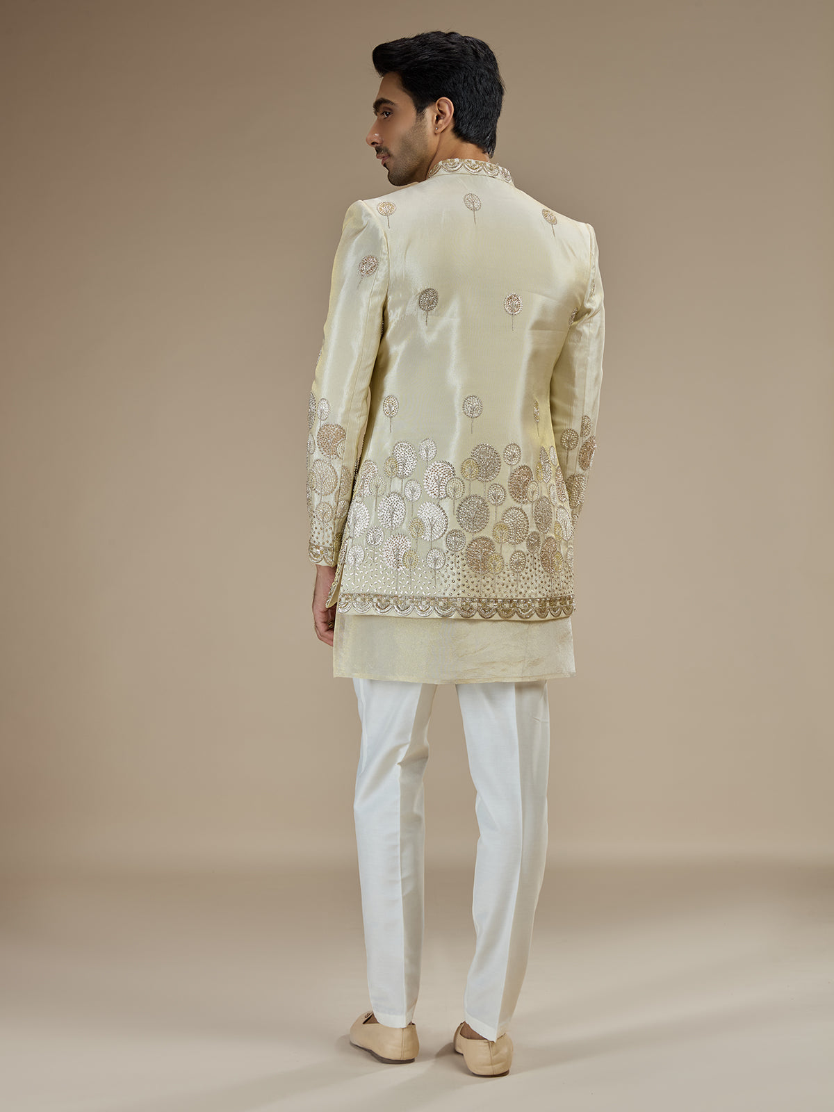 Cream men medallion embroidered indo western