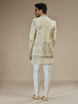 Cream men medallion embroidered indo western