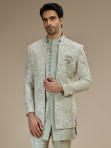 Sage green men floral bandhgala indo western