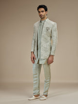 Sage green men floral bandhgala indo western