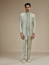Sage green men floral bandhgala indo western